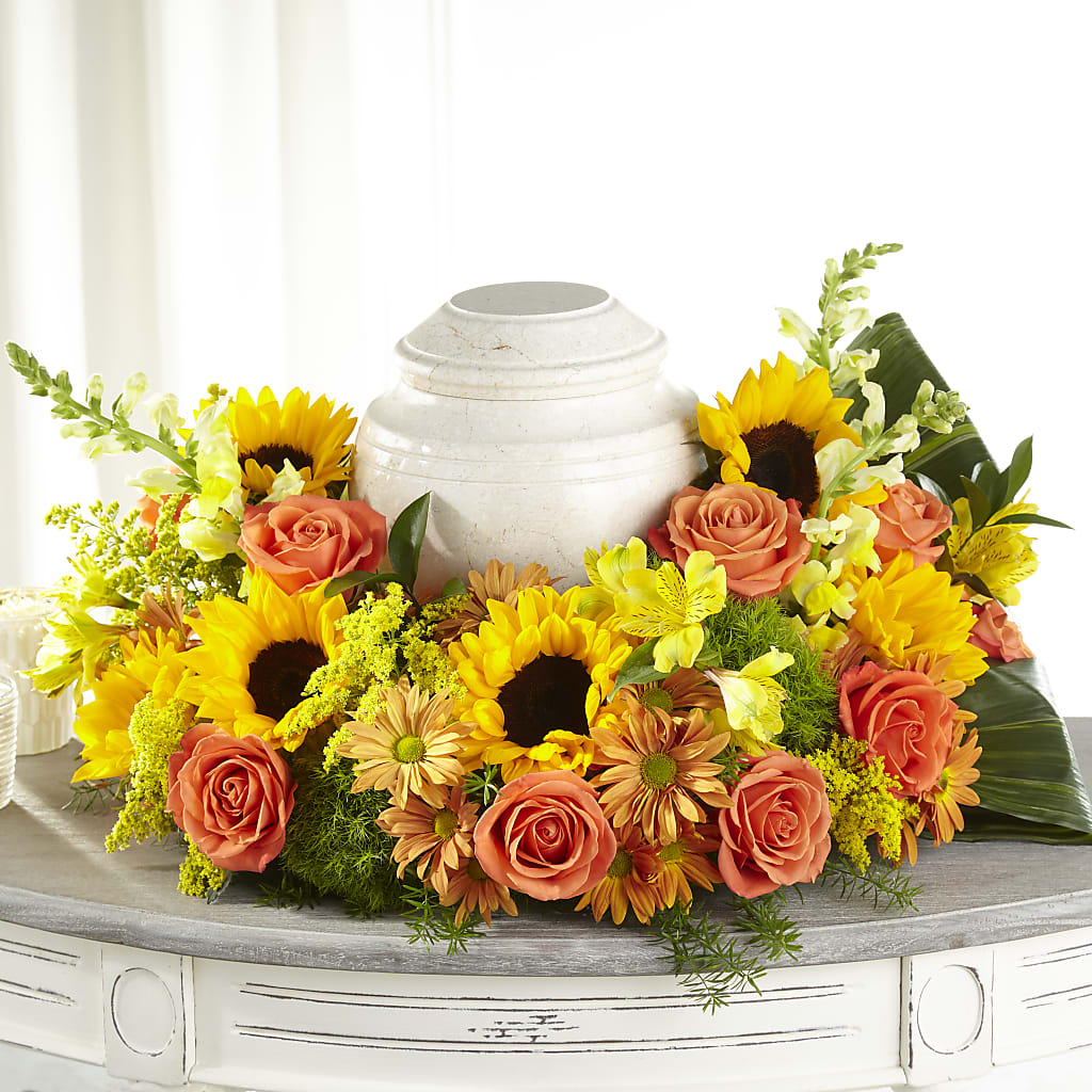 Faithful Sunflower Cremation Adornment – Lumaya Florals, Rock Hill SC