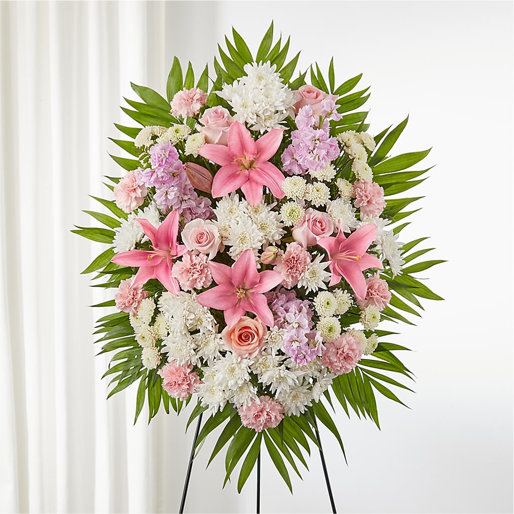 Offering Solace Standing Spray – Lumaya Florals, Rock Hill SC