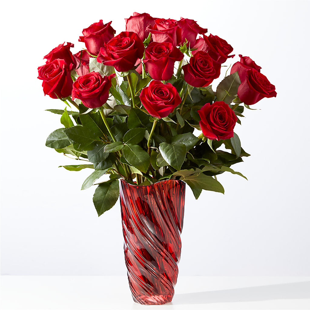 Classic Love Red Rose Bouquet with Luxe Swirl Vase – Lumaya Florals, Rock Hill SC