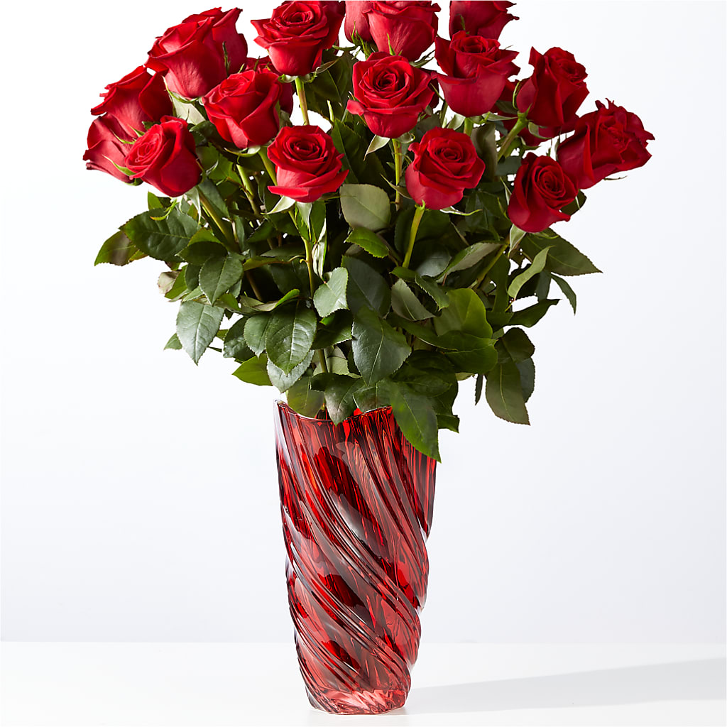 Classic Love Red Rose Bouquet with Luxe Swirl Vase – Lumaya Florals, Rock Hill SC