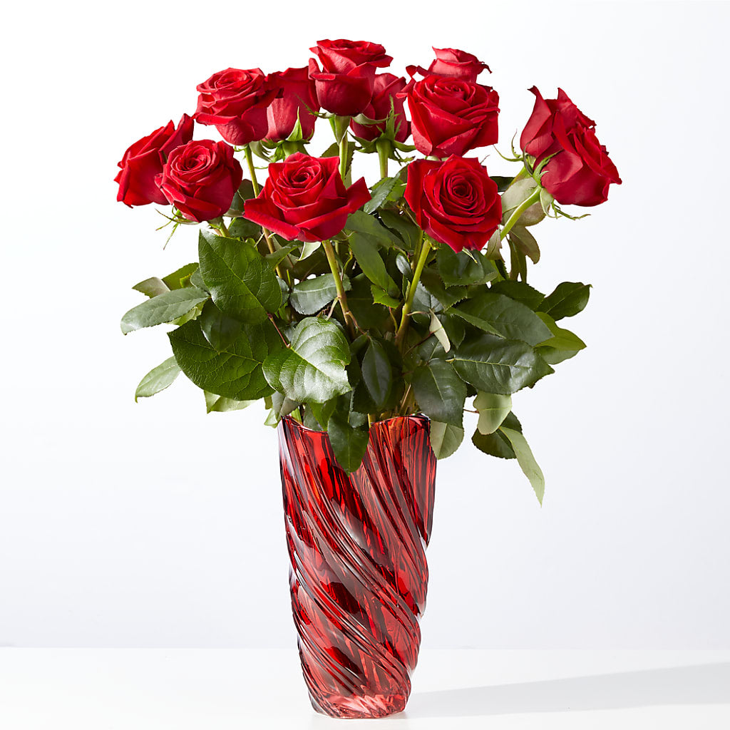 Classic Love Red Rose Bouquet with Luxe Swirl Vase – Lumaya Florals, Rock Hill SC