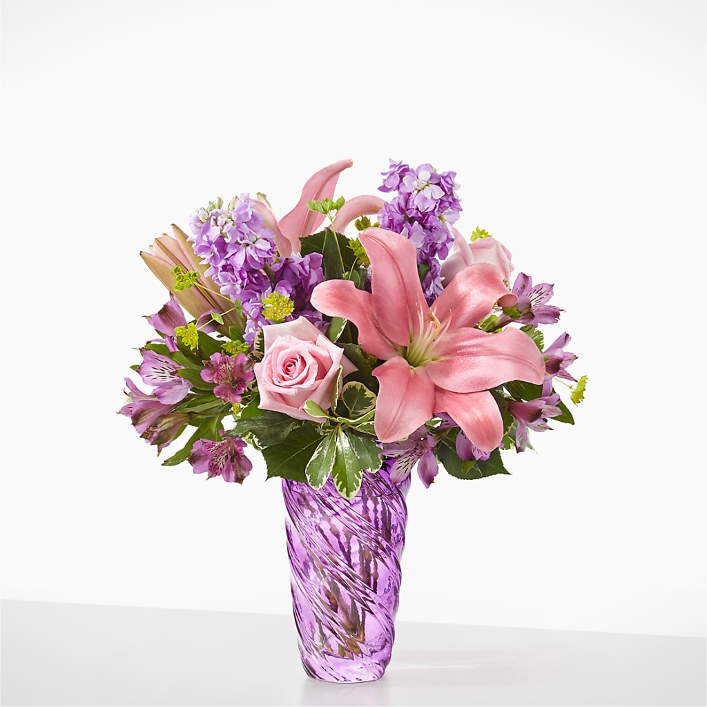 Precious Petals Bouquet with Luxe Swirl Vase – Lumaya Florals, Rock Hill SC