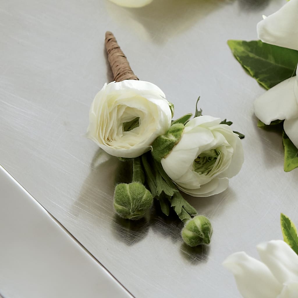 White Ranunculus Boutonniere – Lumaya Florals, Rock Hill SC