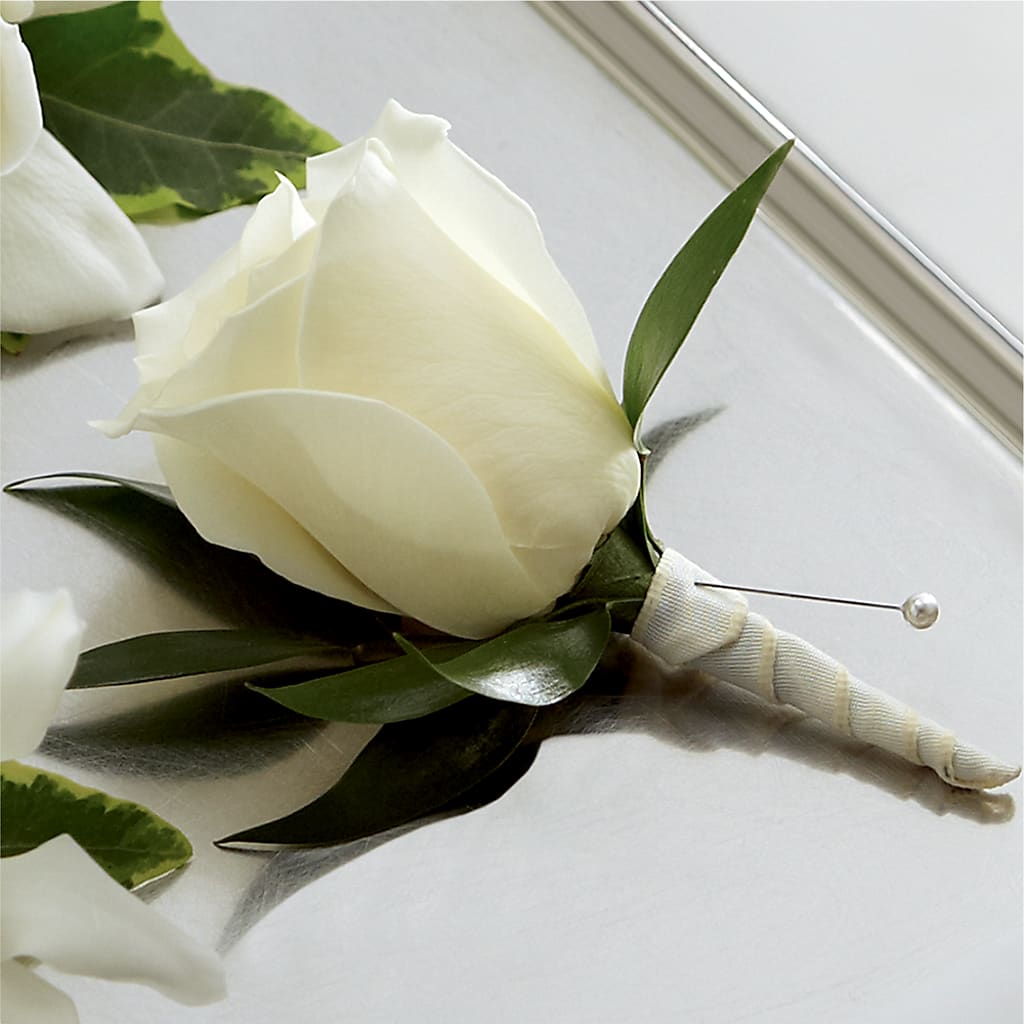 White Rose Boutonniere – Lumaya Florals, Rock Hill SC