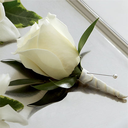 White Rose Boutonniere –  Lumaya Florals, Rock Hill SC